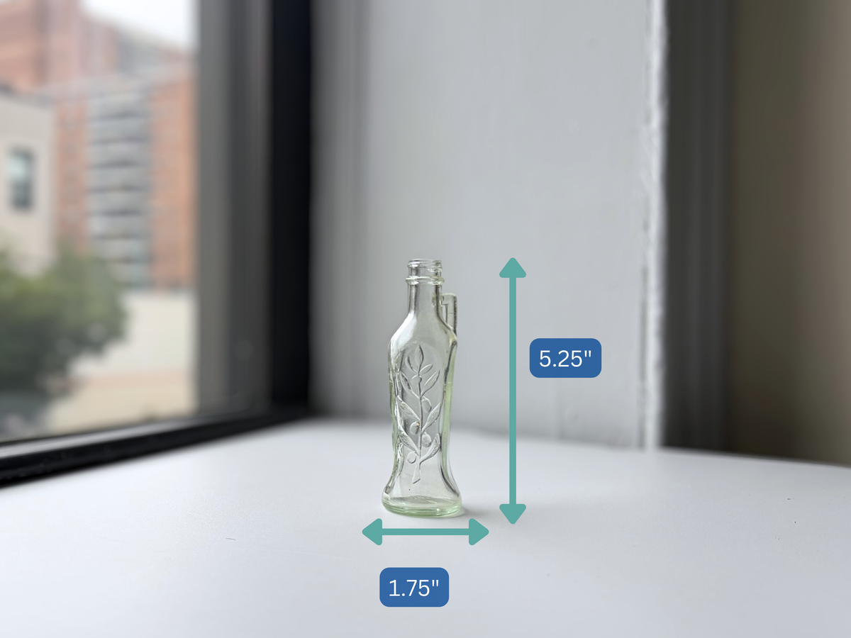 Bon Oil bottle with height measurement overlay showing 5.25 inches.