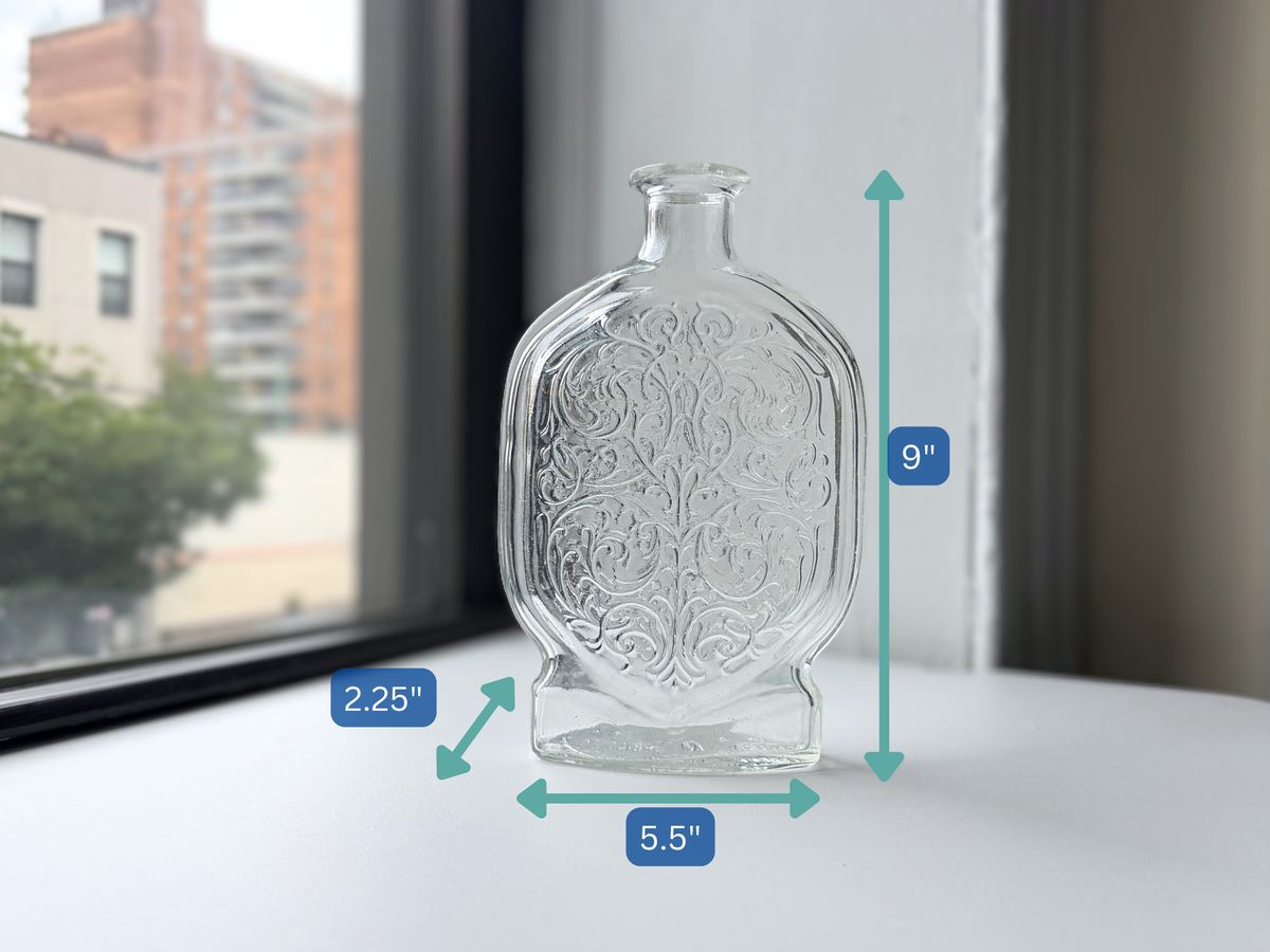 Schenley decanter with height measurement overlay showing 9 inches.