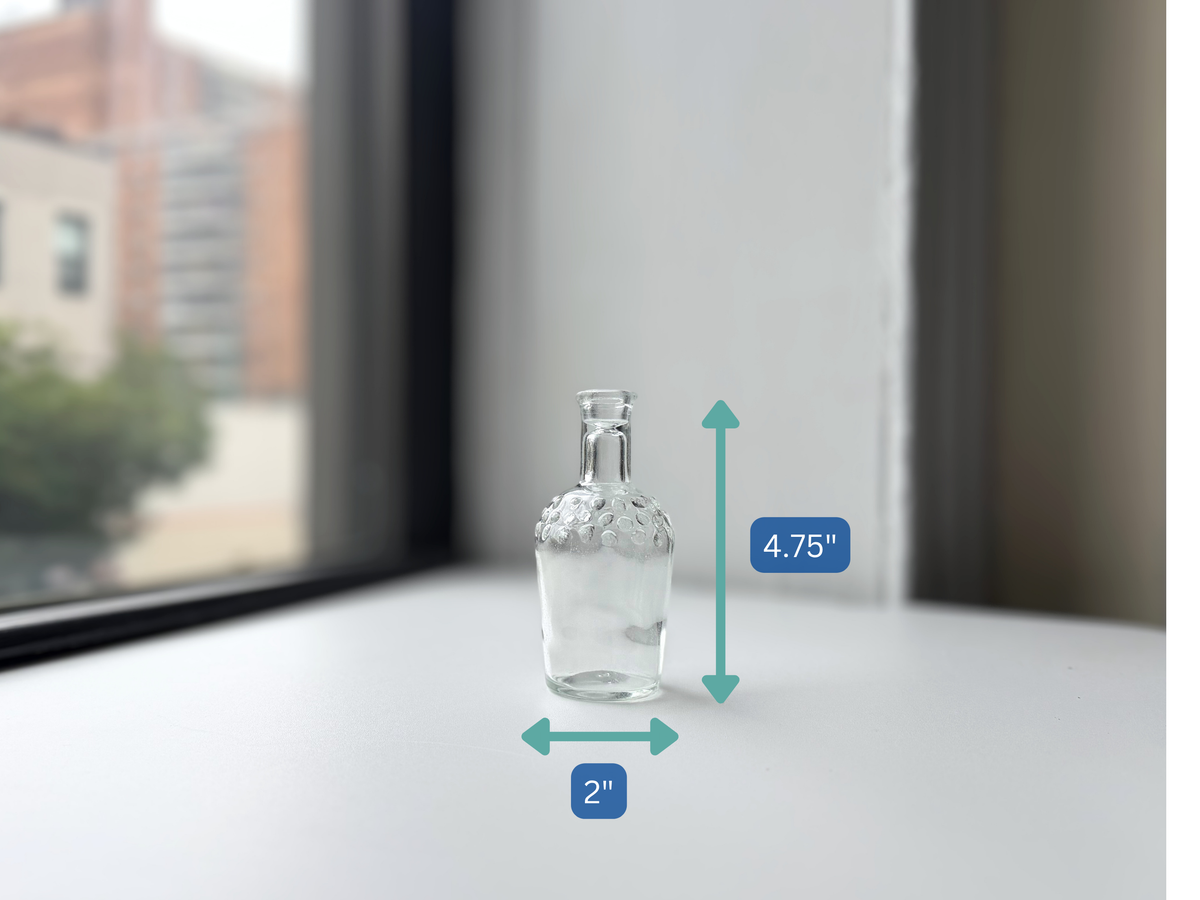 Clear glass hobnail bud vase with height measurement overlay showing 4.75 inches.