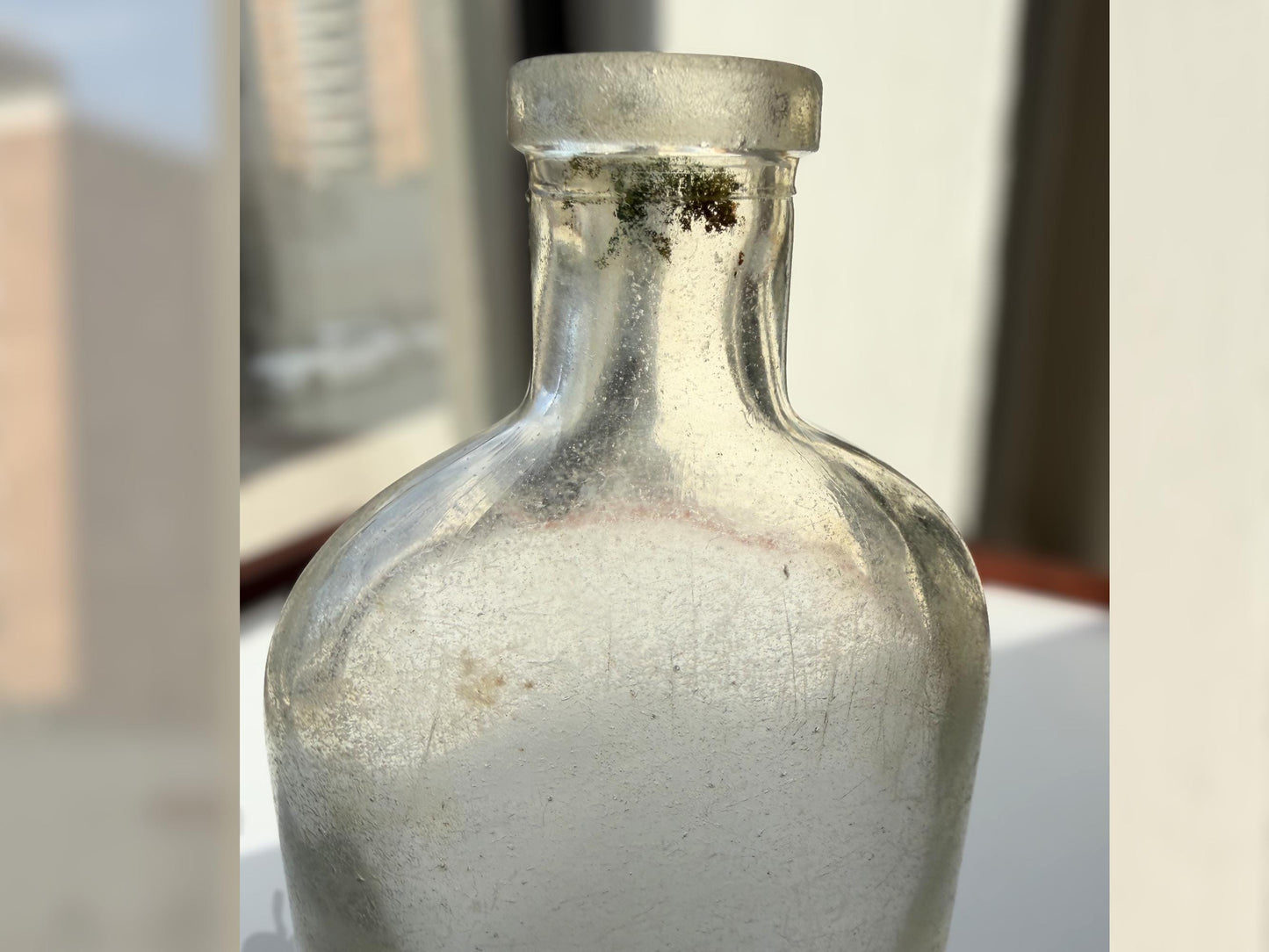 Vintage Sawyer's Crystal Blueing clear glass bottle 7.75 inches tall completely frosted by ocean exposure - Victorian era laundry product bottle hand-recovered from NYC beach