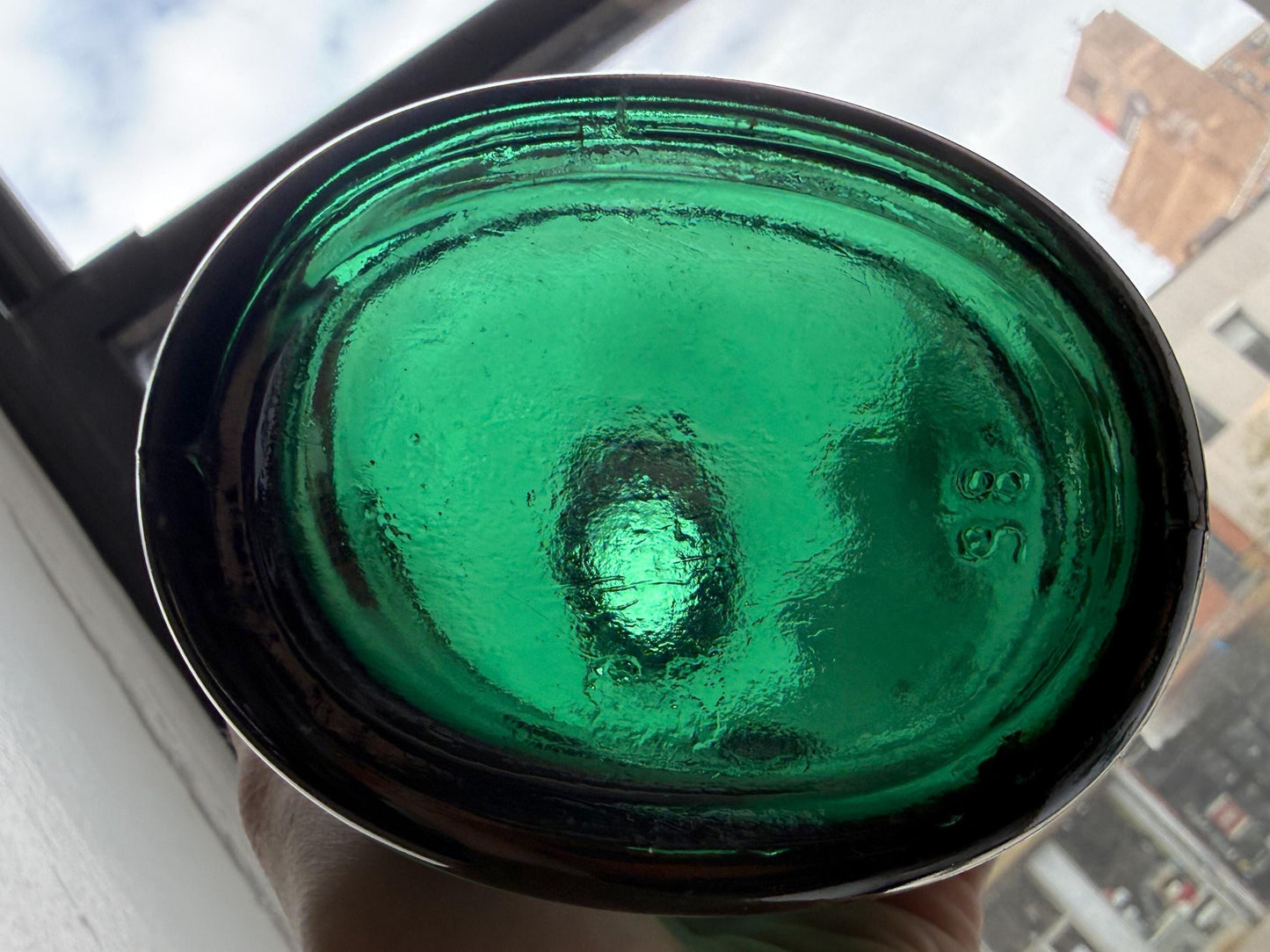 Vintage Forest Green Wine Bottle Neo Deco angle view – Brooklyn Sea Glass