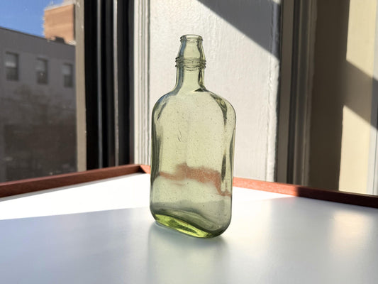 Vintage Pale Green Flask side view – Brooklyn Sea Glass