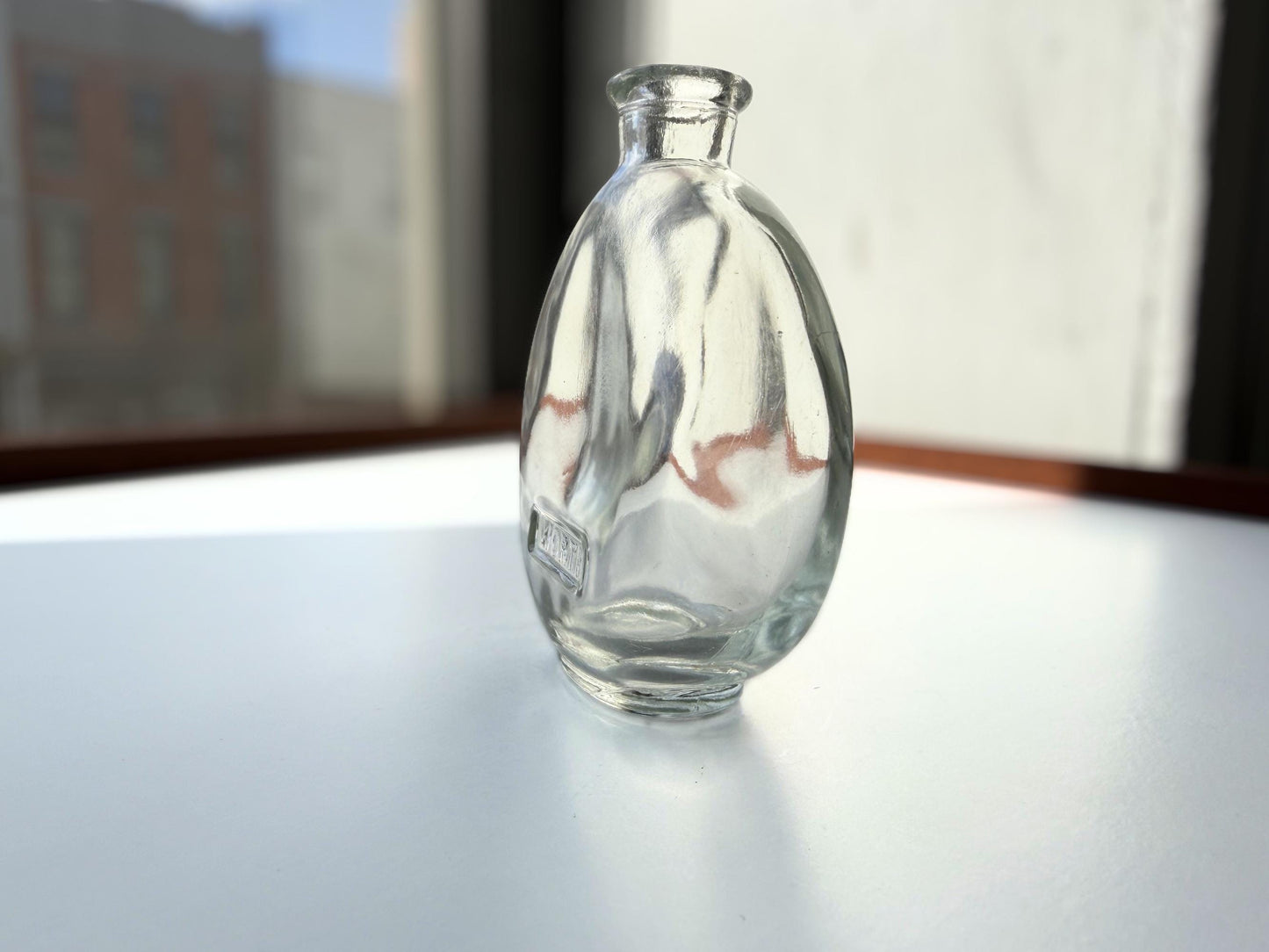 Vintage House of Worth clear crystal globe perfume bottle 4 inches tall with WORTH embossed cartouche - French haute couture heritage piece hand-recovered from NYC