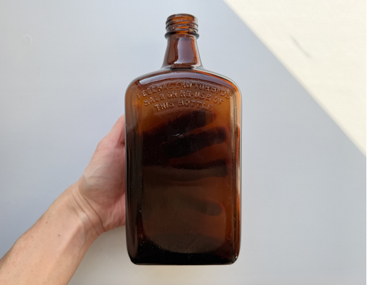 Geo. Ballantine and Sons Glasgow amber glass bottle full front view, 8.5 inches tall, Federal Law era, NYC recovery