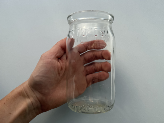 No Deposit 1954 milk bottle base markings detail, vintage clear glass dairy bottle recovered from NYC