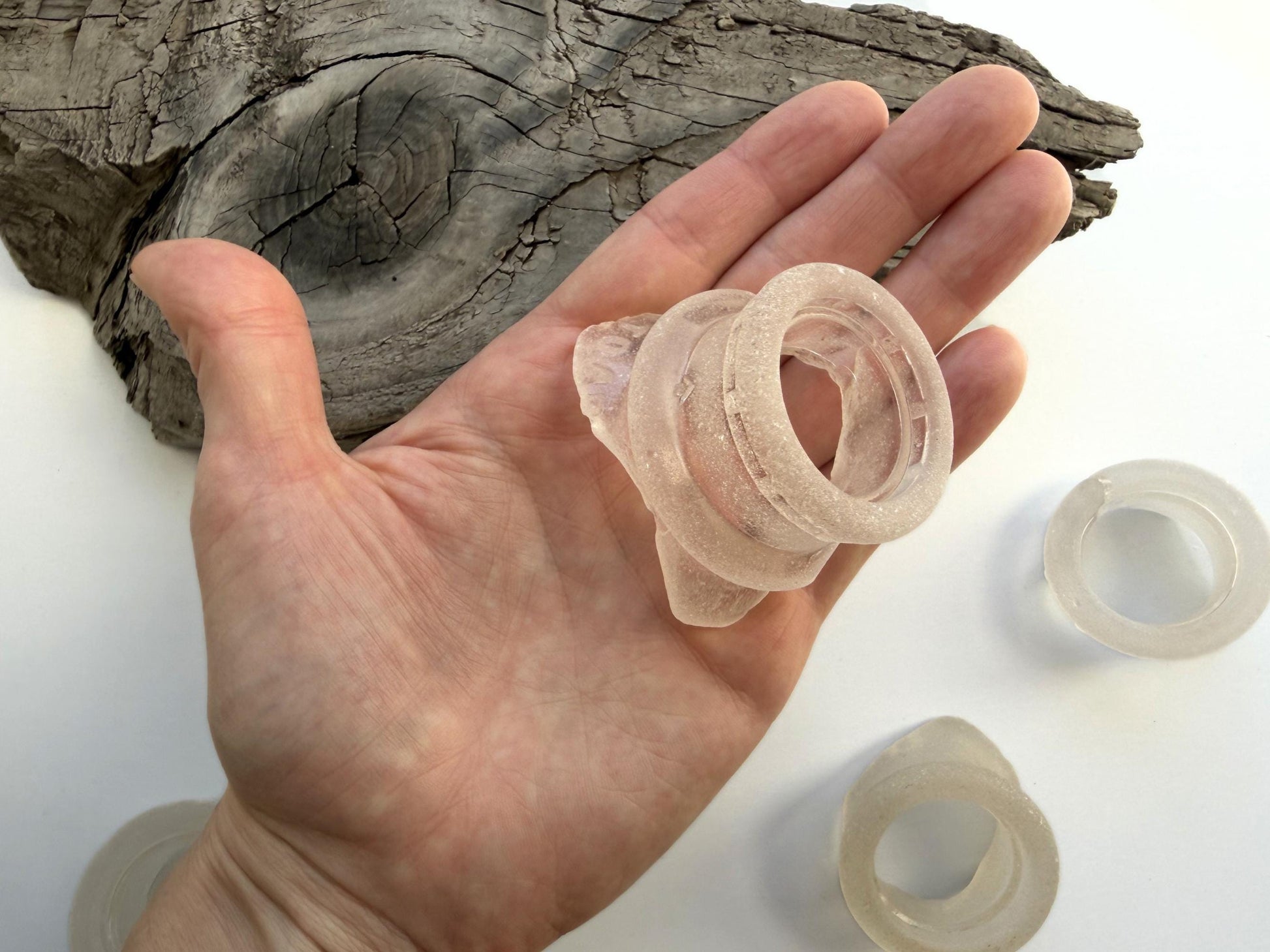 NYC antique milk bottle tops naturally sea-worn, frosted glass rings for aquarium decor