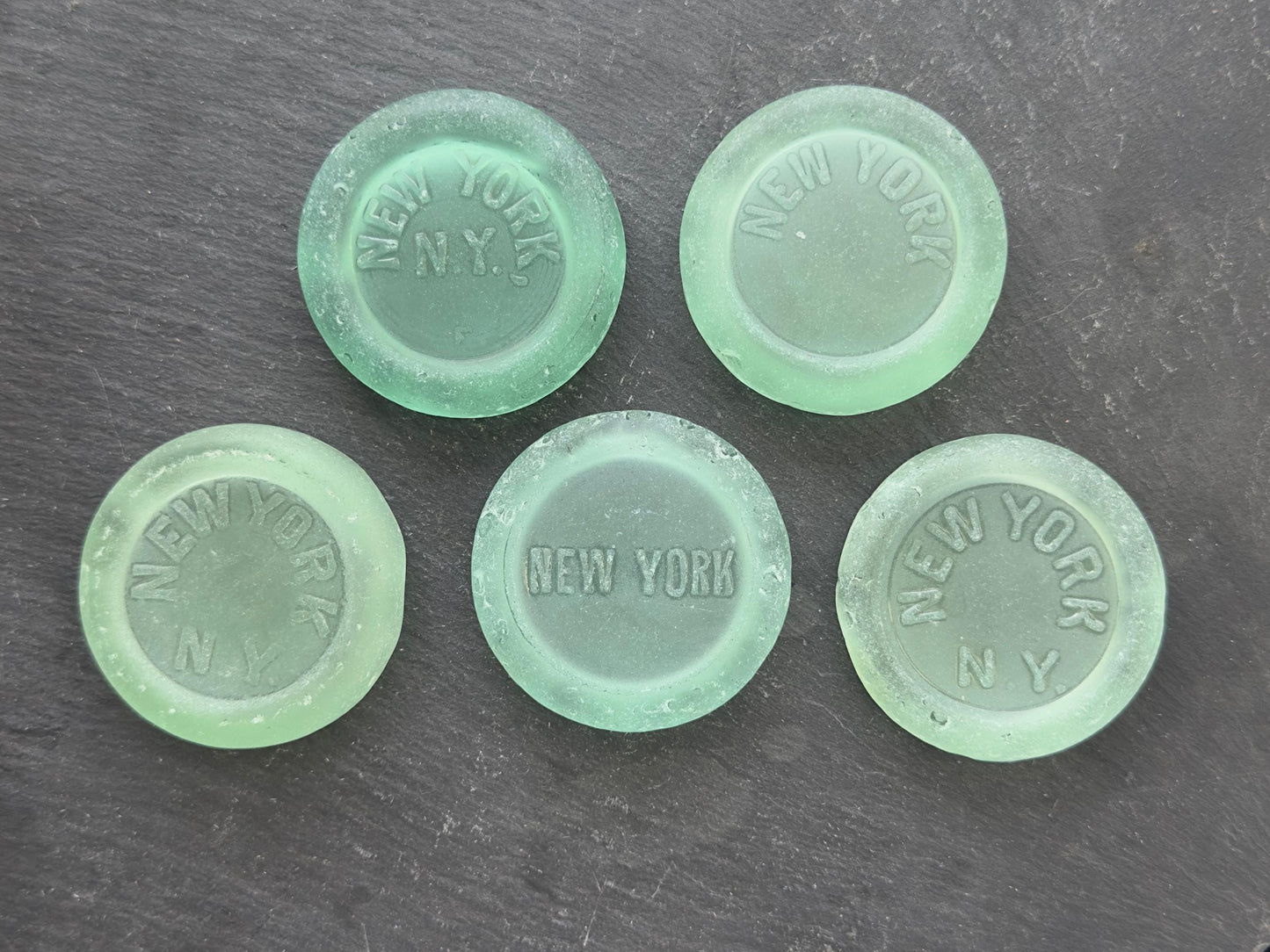 Vintage Coca-Cola bottle bottom glass drawer pull from NYC, authentic antique green glass hardware