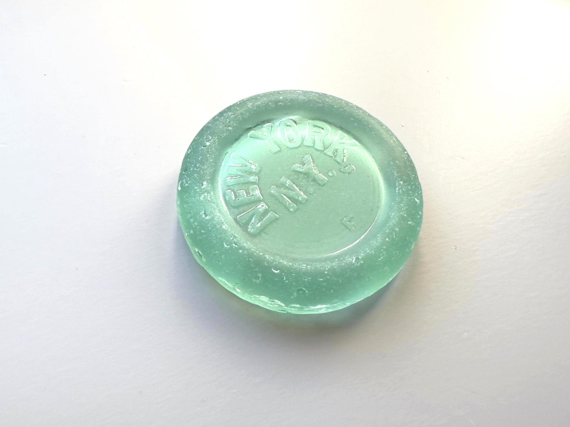 NYC vintage Coca-Cola bottle bottom drawer pull, genuine antique green glass hardware