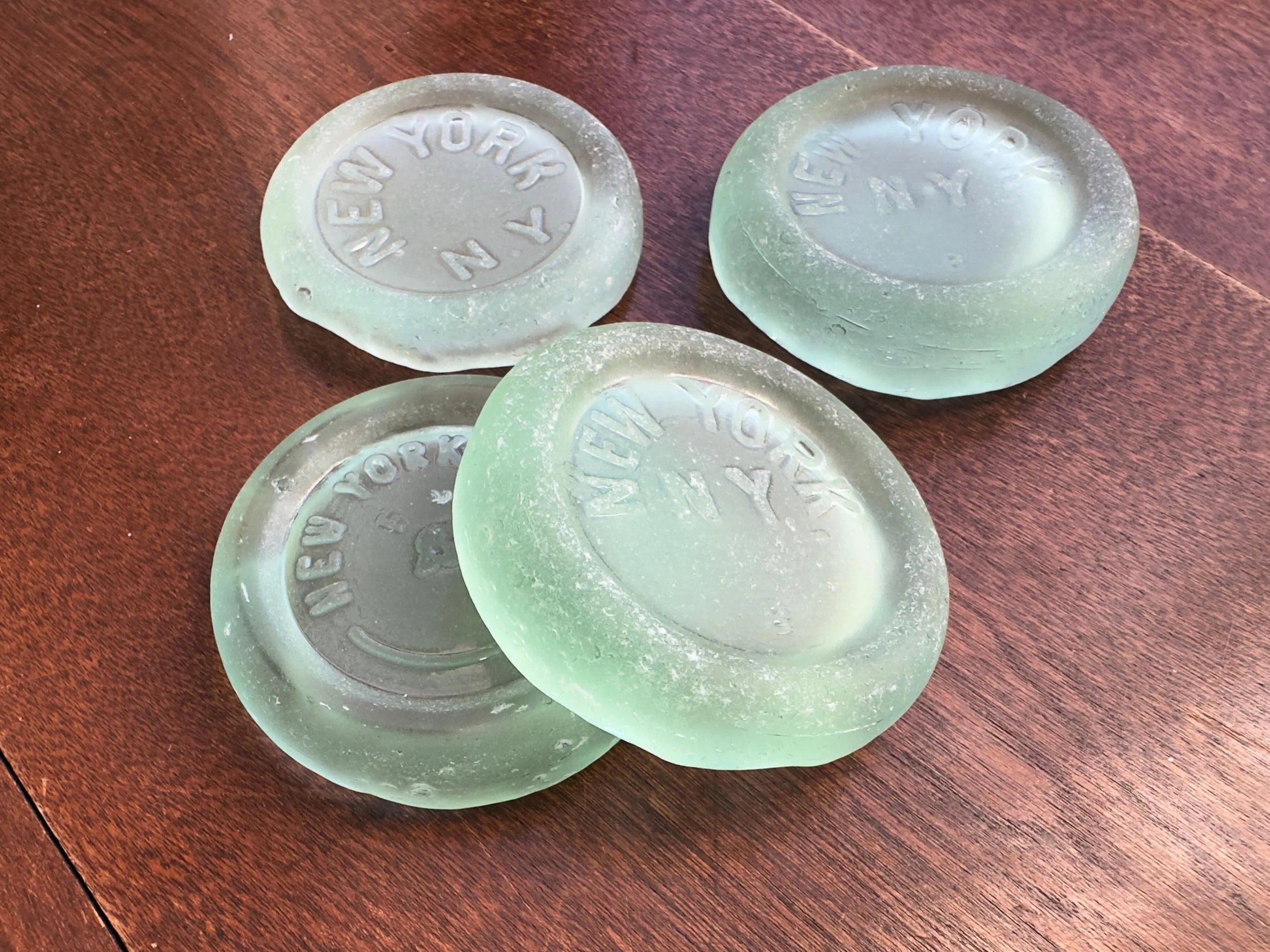 Vintage NYC Coca-Cola glass bottom drawer pull, genuine antique glass cabinet hardware