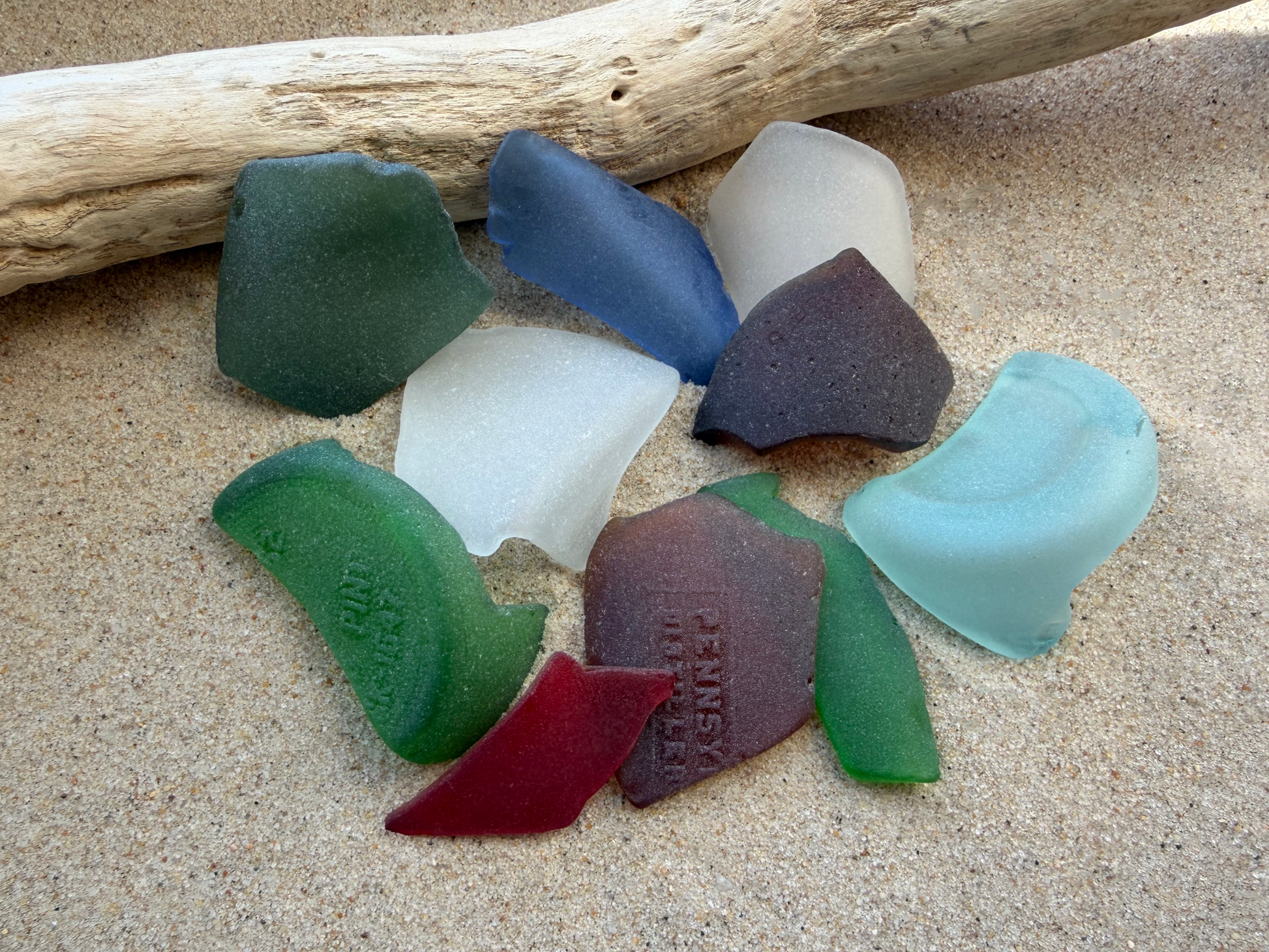 Large NYC sea glass colorful mix including rare red piece and embossed Pennsy brown glass, genuine beach finds 2-3 inches