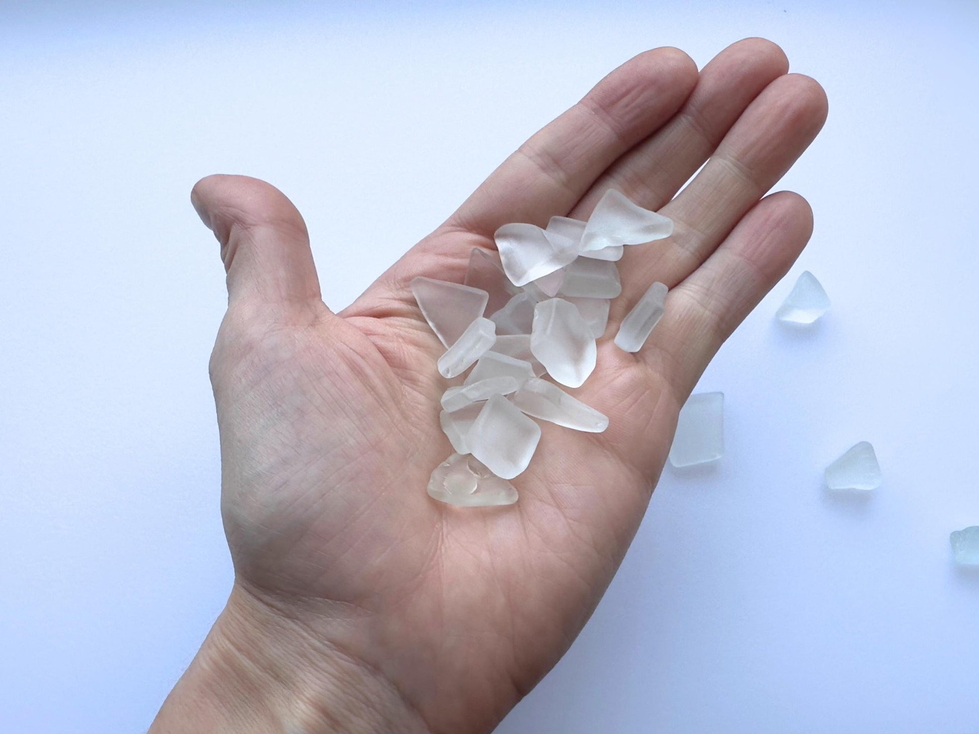 Pastel Sea Glass – Small Tumbled Pieces for Wedding Decor & Spring Crafts – size comparison – Brooklyn Sea Glass