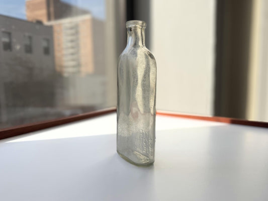 Vintage Sawyer's Crystal Blueing clear glass bottle 7.75 inches tall completely frosted by ocean exposure - Victorian era laundry product bottle hand-recovered from NYC beach