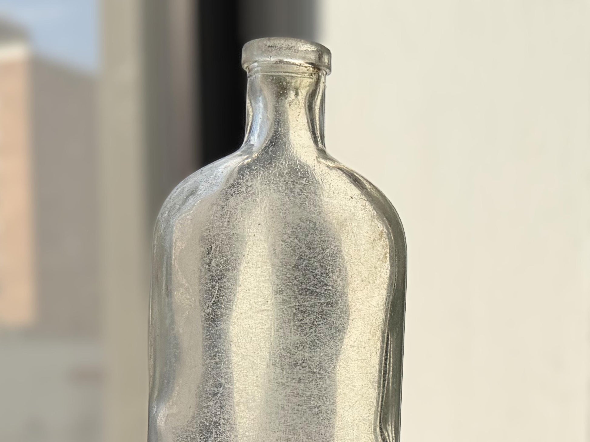 Vintage Sawyer's Crystal Blueing clear glass bottle 7.75 inches tall completely frosted by ocean exposure - Victorian era laundry product bottle hand-recovered from NYC beach