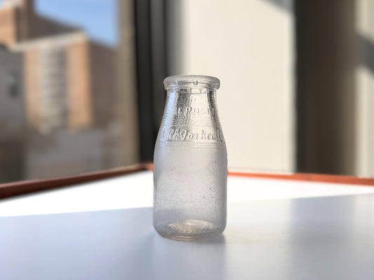 Vintage 1953 NYC Milk for Health half-pint bottle 5.25 inches tall completely frosted by ocean exposure - genuine sea-worn glass hand-recovered from NYC