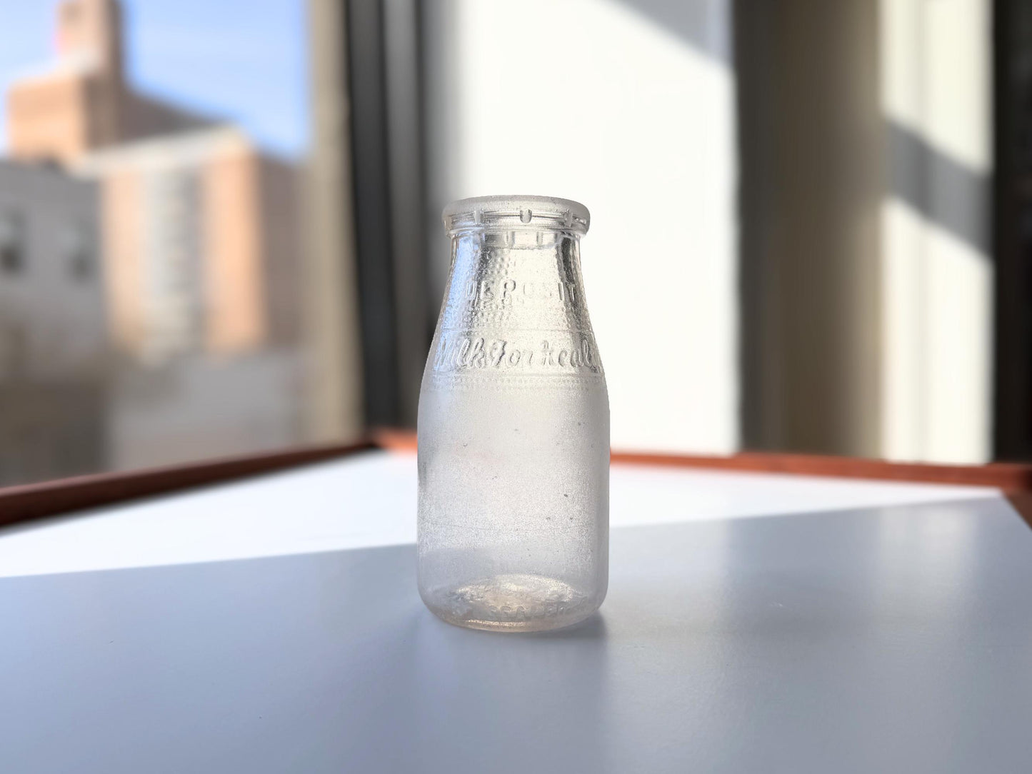 Vintage 1953 NYC Milk for Health half-pint bottle 5.25 inches tall completely frosted by ocean exposure - genuine sea-worn glass hand-recovered from NYC