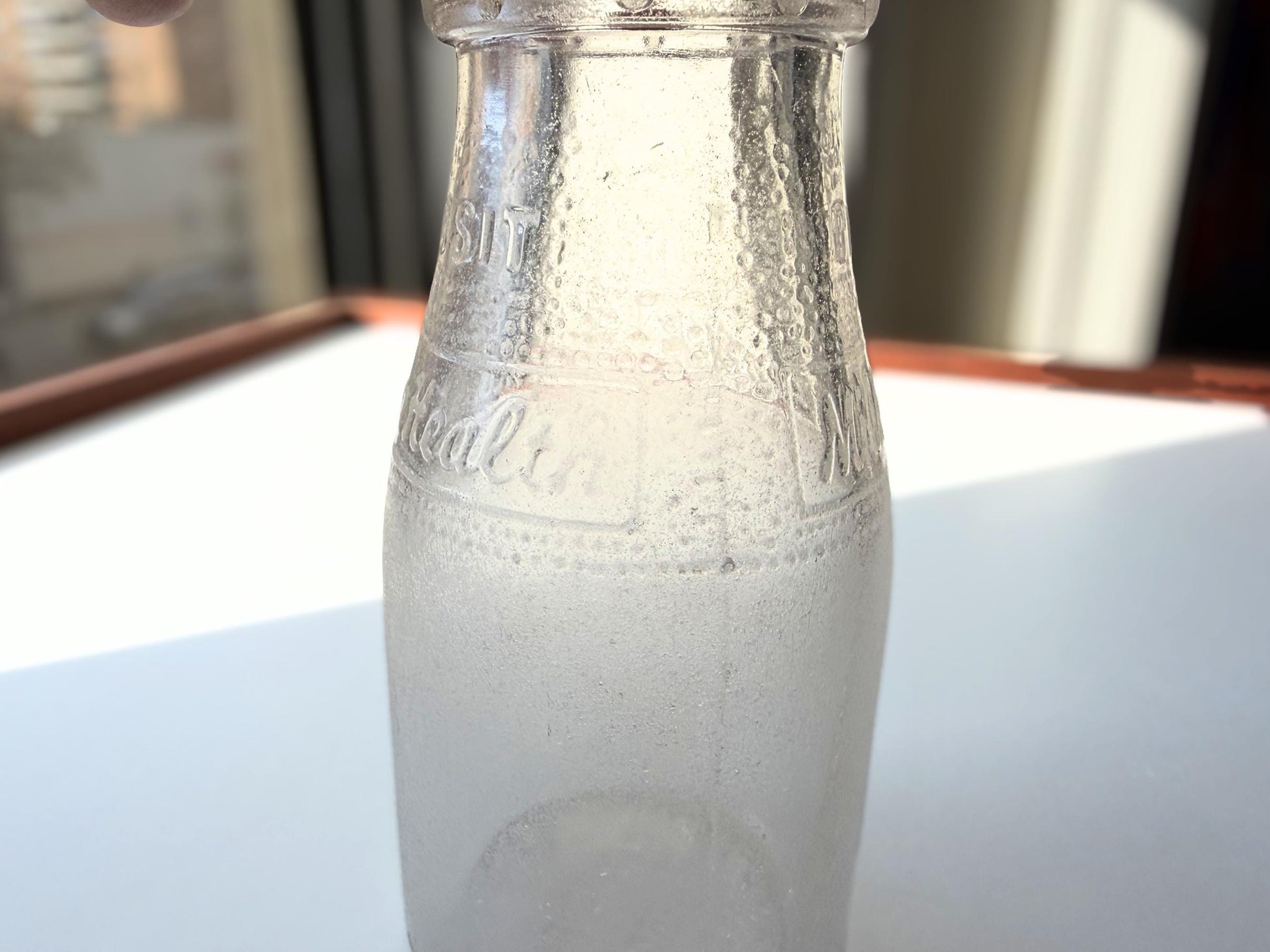 Vintage 1953 NYC Milk for Health half-pint bottle 5.25 inches tall completely frosted by ocean exposure - genuine sea-worn glass hand-recovered from NYC
