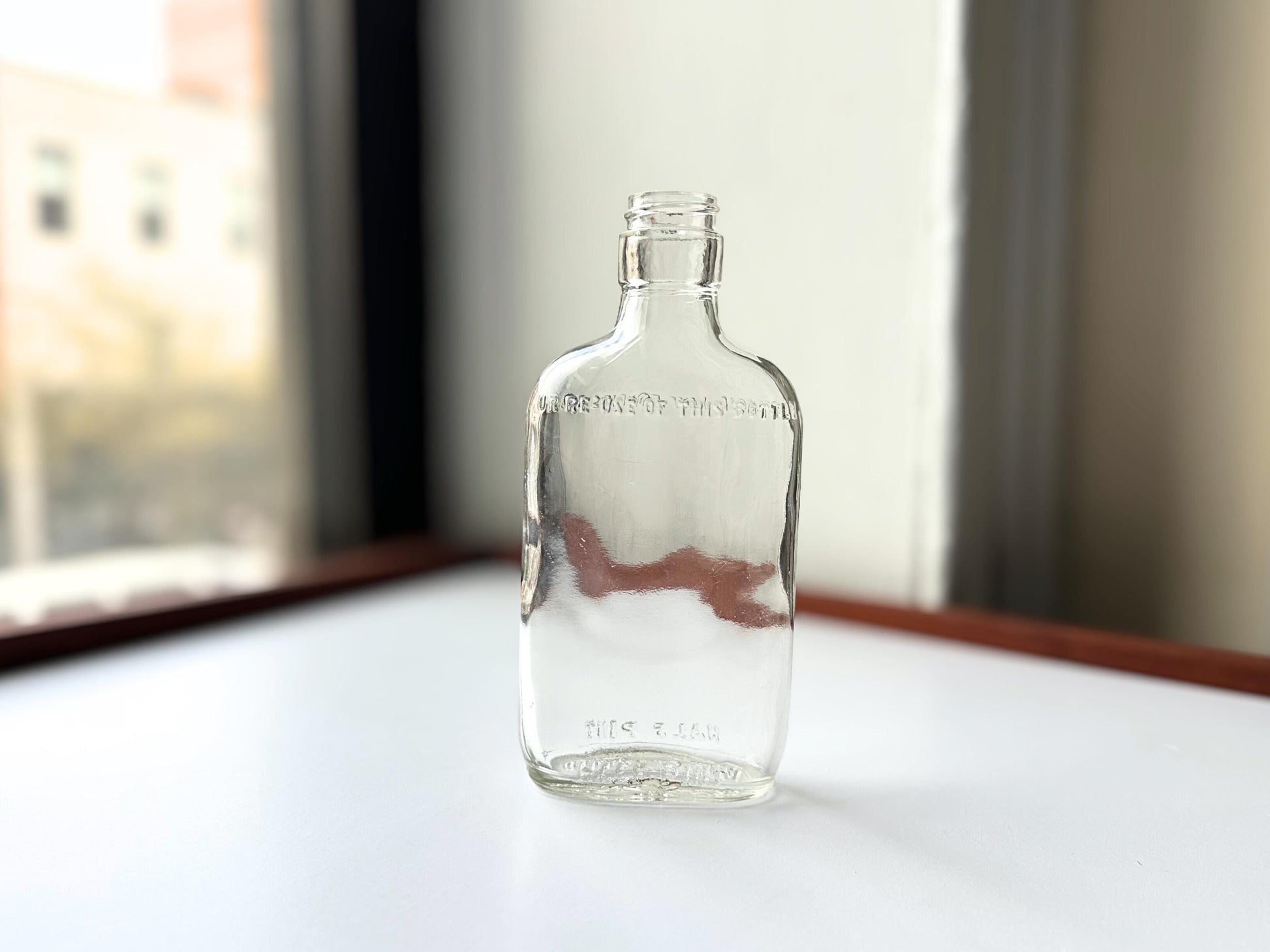 Vintage 1950 Clear Glass Flask Bottle Federal Law – size comparison – Brooklyn Sea Glass