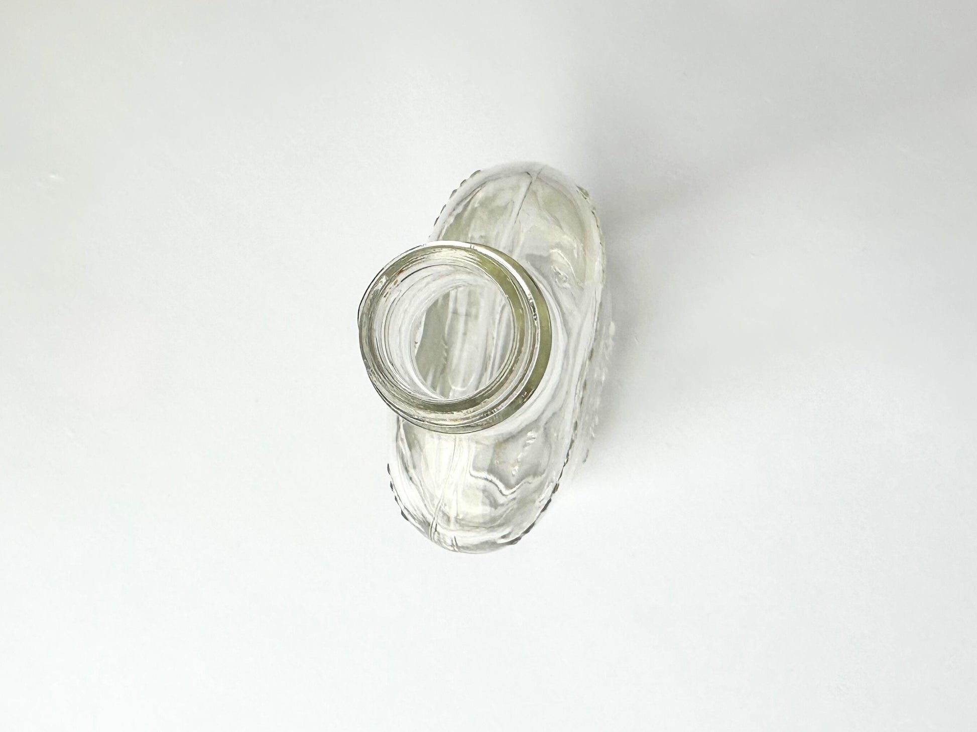 Vintage 1950 Clear Glass Flask Bottle Federal Law – angle view – Brooklyn Sea Glass