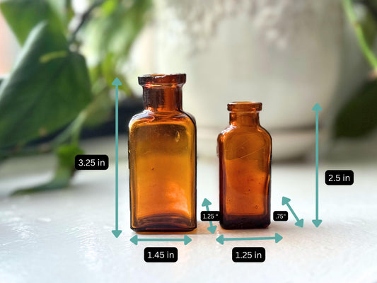 Vintage Amber Apothecary Bottle Set – side view – Brooklyn Sea Glass