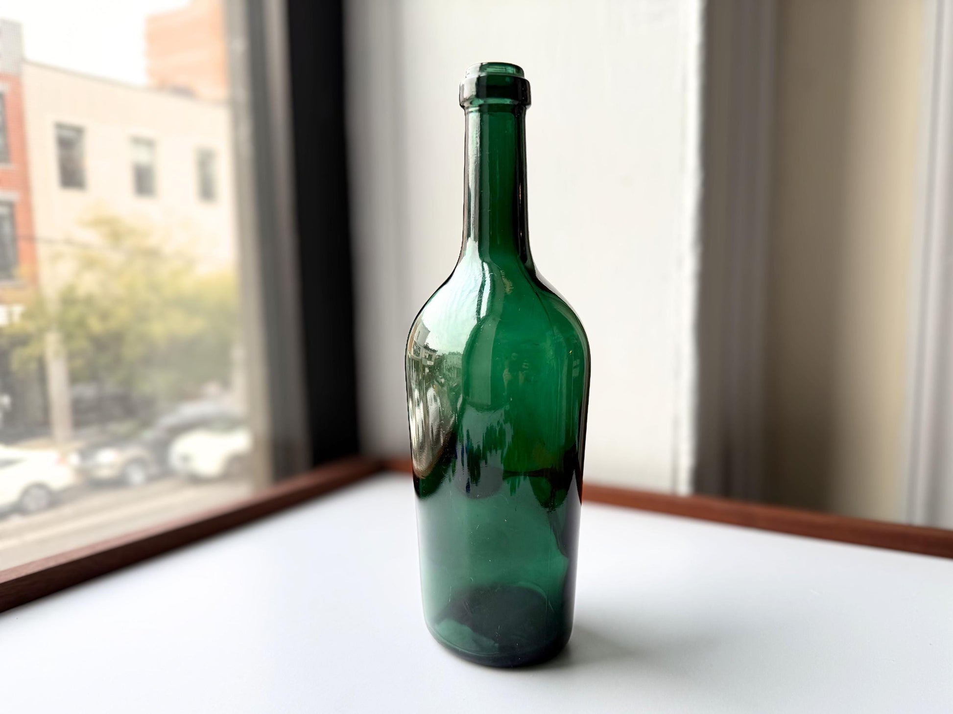 Vintage Forest Green Wine Bottle Neo Deco size comparison – Brooklyn Sea Glass