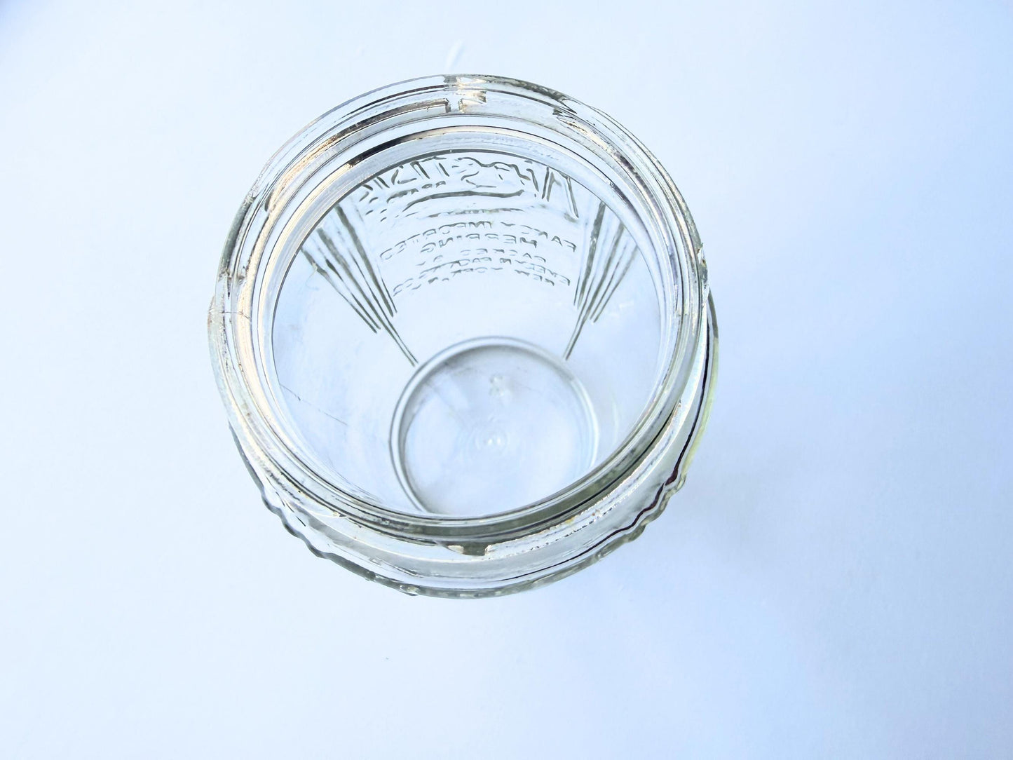 Vintage 1920s-1940s Kingfish Brand clear glass herring jar with bold embossed lettering from Evelyn Packing Company in New York. Perfect for windowsill displays, vintage kitchen collections, and farmhouse or cottagecore decor.