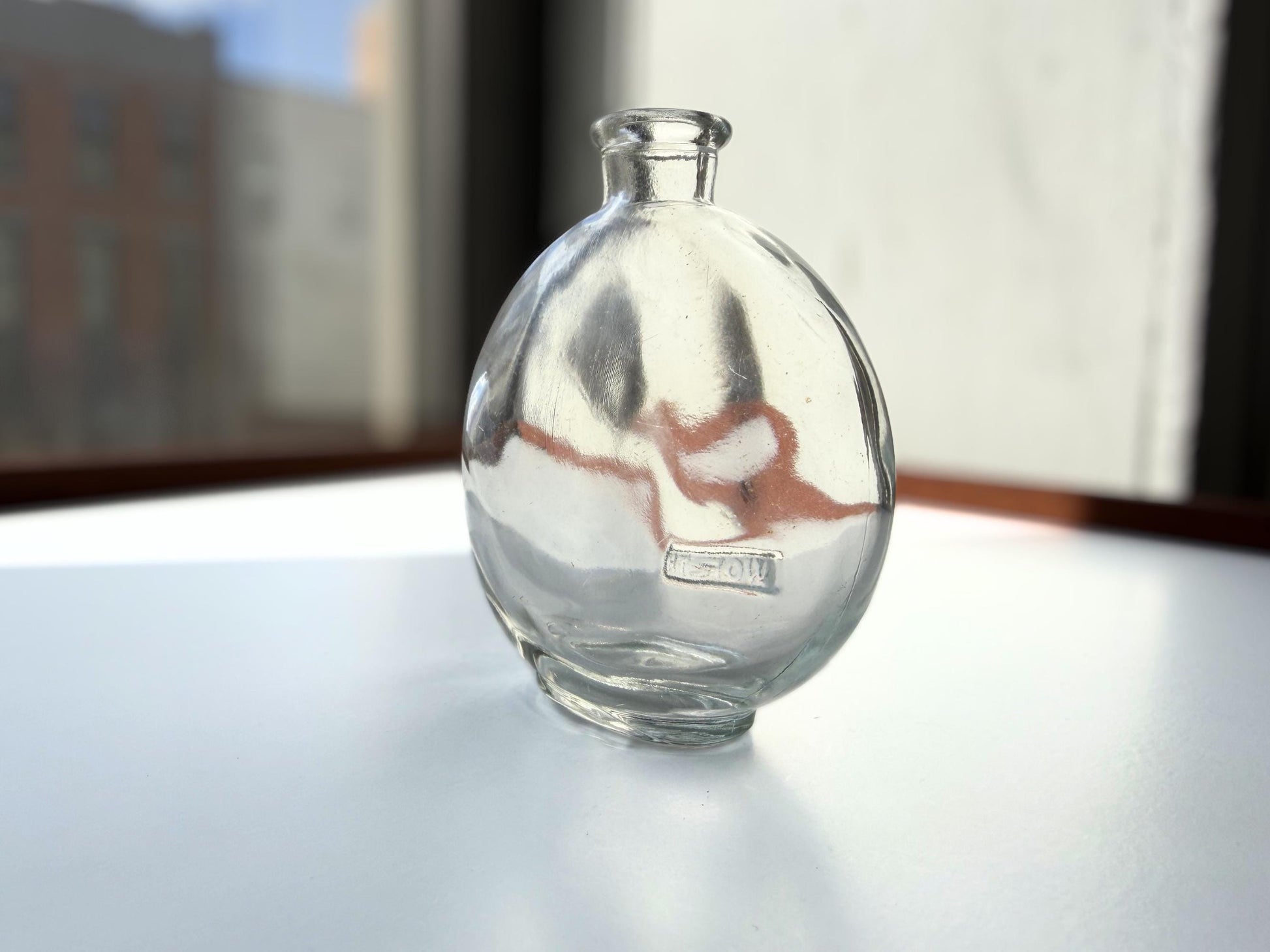 Vintage House of Worth clear crystal globe perfume bottle 4 inches tall with WORTH embossed cartouche - French haute couture heritage piece hand-recovered from NYC