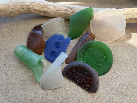 Large authentic NYC sea glass collection XL pieces 3-4 inches, colorful embossed genuine beach glass on sand