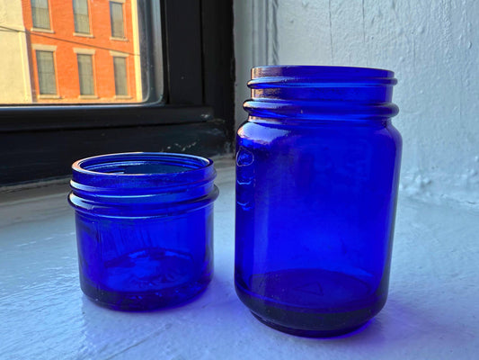 Vintage Cobalt Blue Glass Jars | Set of 2 | Vicks Vapor Rub & Companion