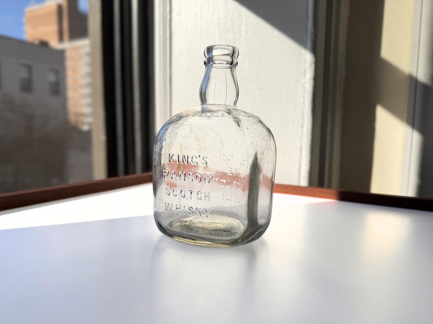 Vintage King's Ransom Scotch Bottle | 1950s Neo-Deco | Bar Cart Glassware