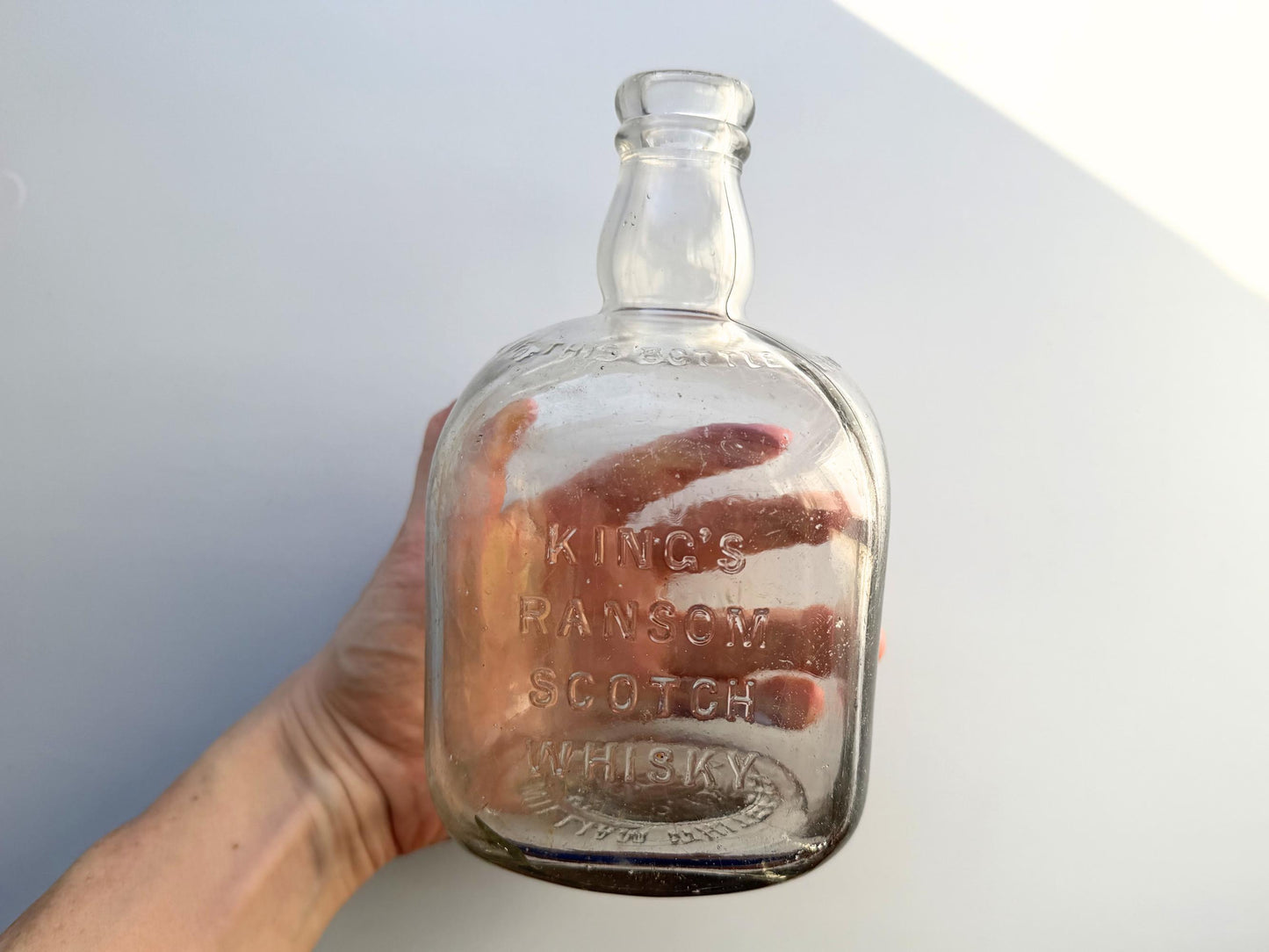 Vintage King's Ransom Scotch Bottle | 1950s Neo-Deco | Bar Cart Glassware